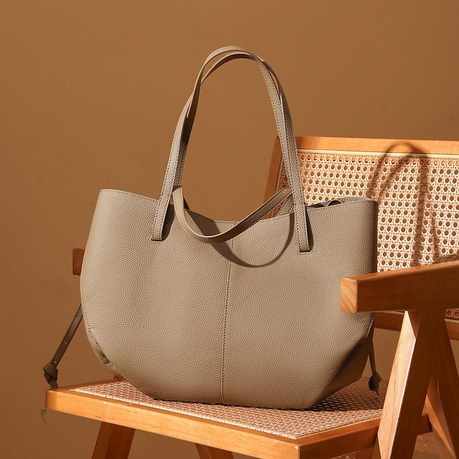 Cross-border Bestseller Top-grain Leather Large Tote Bag for Women, Versatile for Shopping, Simple Two-piece Set Genuine Leather Bag