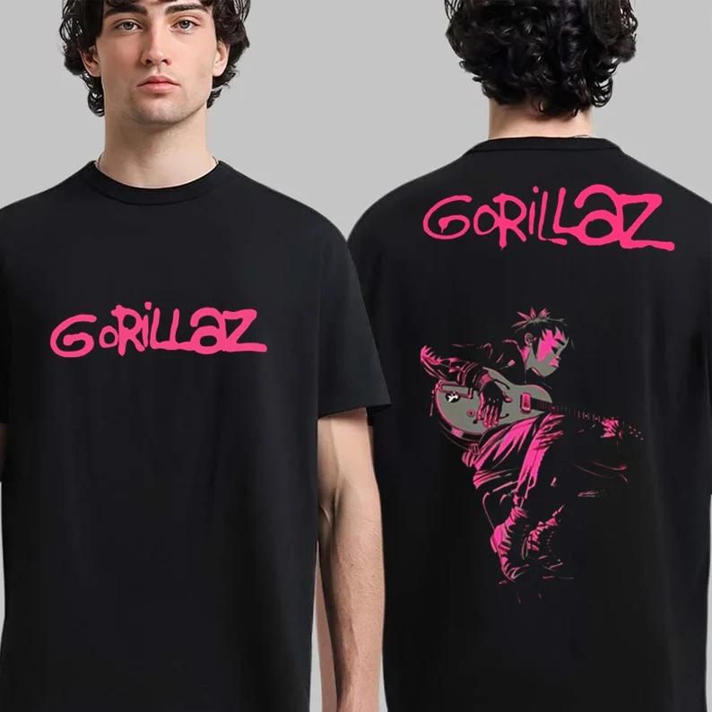 T-shirt con Stampa Band Gorillaz Uomo Oversize Y2k Streetwear Manica Corta Estate Cotone Moda Casual Larga Abbigliamento Donna Uomo
