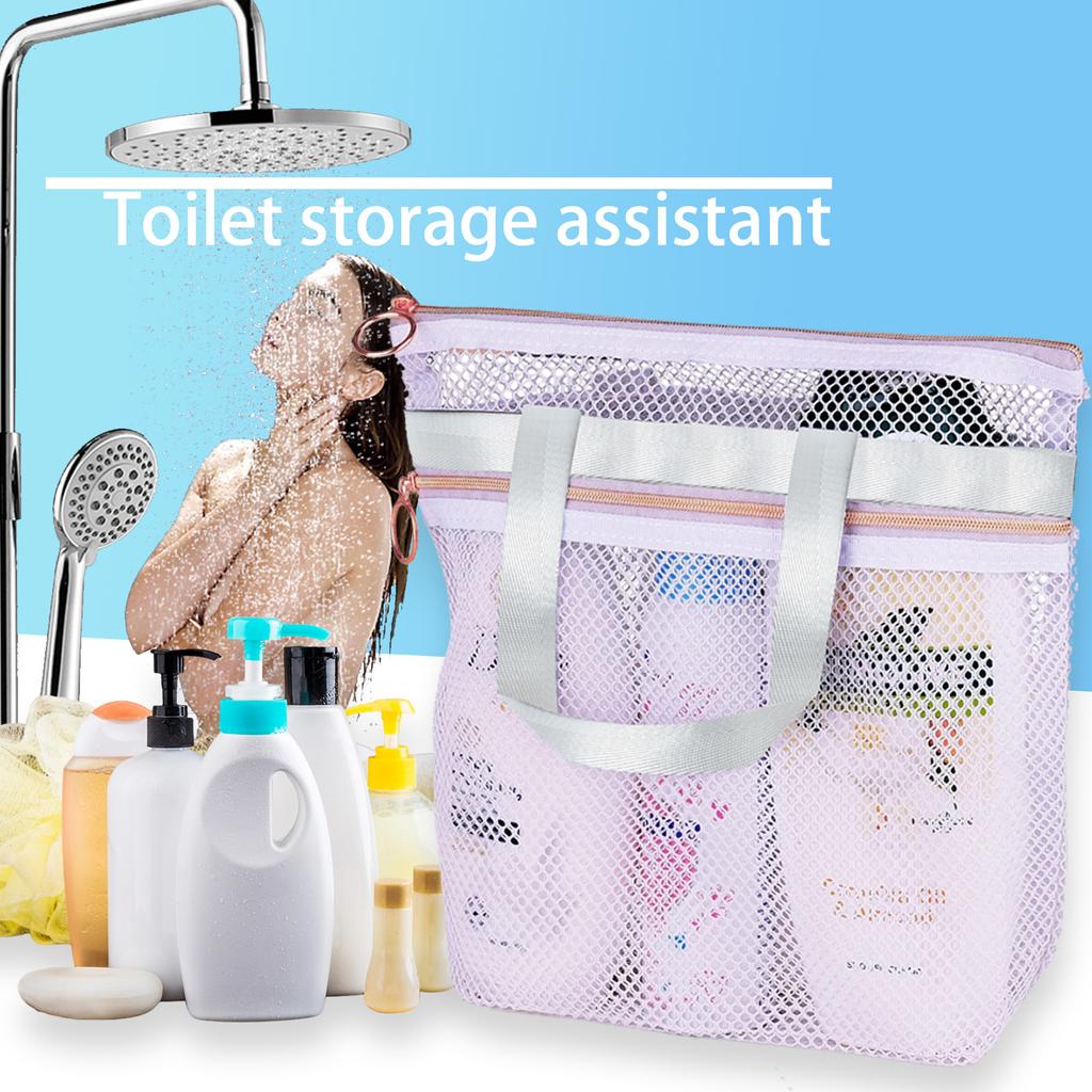 Portable Handheld Toiletries Swimming Beach Zipper Bag, Mesh Shower Caddy Bag Hanging Toiletry And Bath Organizer Two Pockets