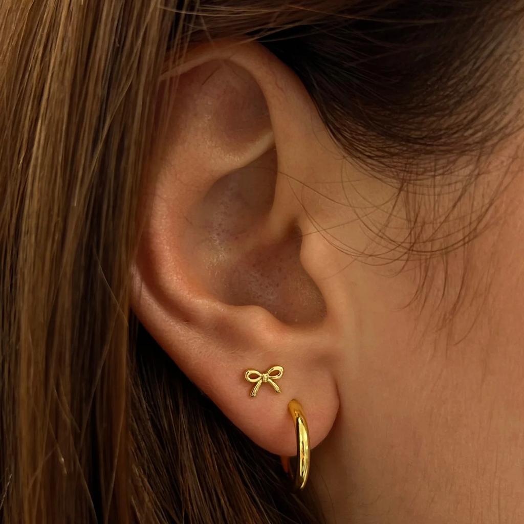 Minimalistische Niedliche Große-Mittlere-Kleine Schleifenohrringe für Damen Mädchen Neu Trendig Vergoldete Schleifenkonten Ohrstecker Piercing Schmuck Geschenk