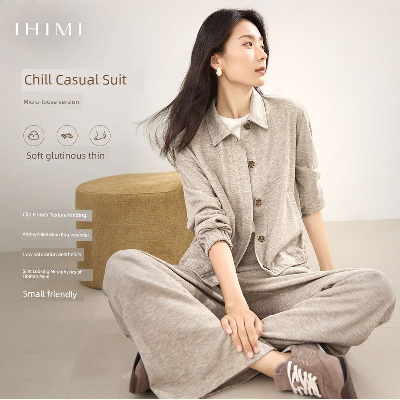 

Ihimi Sea Quiet Old Money Style Silm Shirt Pants Two-piece Set Women s Autumn Fashionable Jacket Casual Pants Suit Flower Brown L