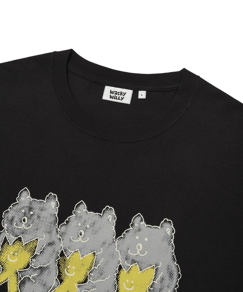 WACKY WILLY Bear Print Short Sleeve T-Shirt Black