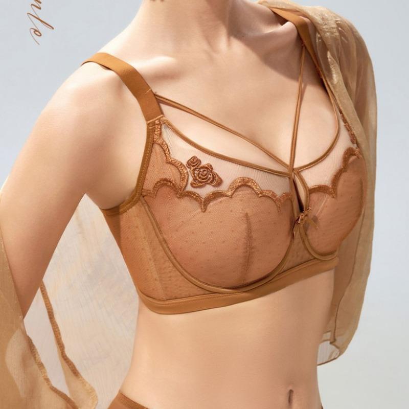 Sexy 3D Embroidered Lace Shell Cup Bra Set for Side Breast Enhancement and Smaller Busts