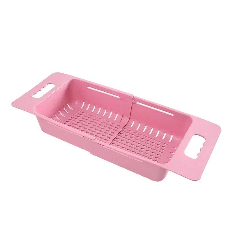 Kitchen Portable Adjustable Dish Drainer Sink Drain Basket Washing Vegetable Fruit Plastic Drying Rack Accessories Supplies