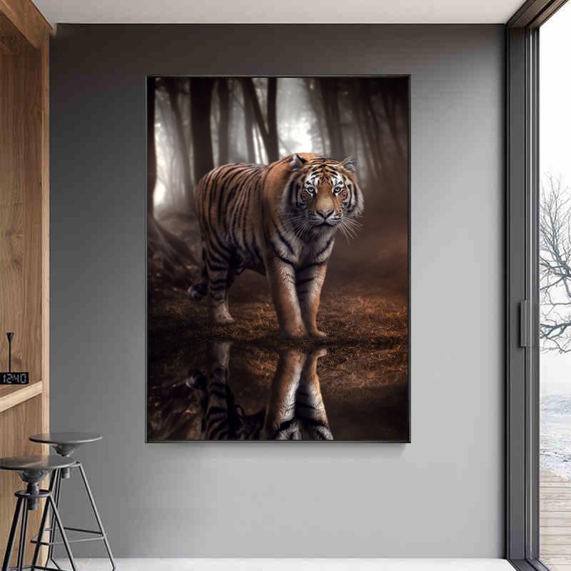 Wild Animal Tiger Forest Landscape Poster Canvas Painting Inspirational Lion Wall Art Prints Picture for Living Room Home Decor No Frame