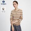 Women's Striped Crew Neck Knit Cardigan