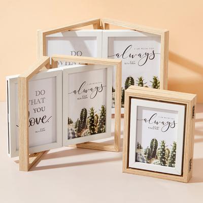 Dvojitý fotorámeček Vertikální otočný dvousložkový fotorámeček s plexisklem, rustikální stolní dekorační fotorámeček pro domácí kancelář