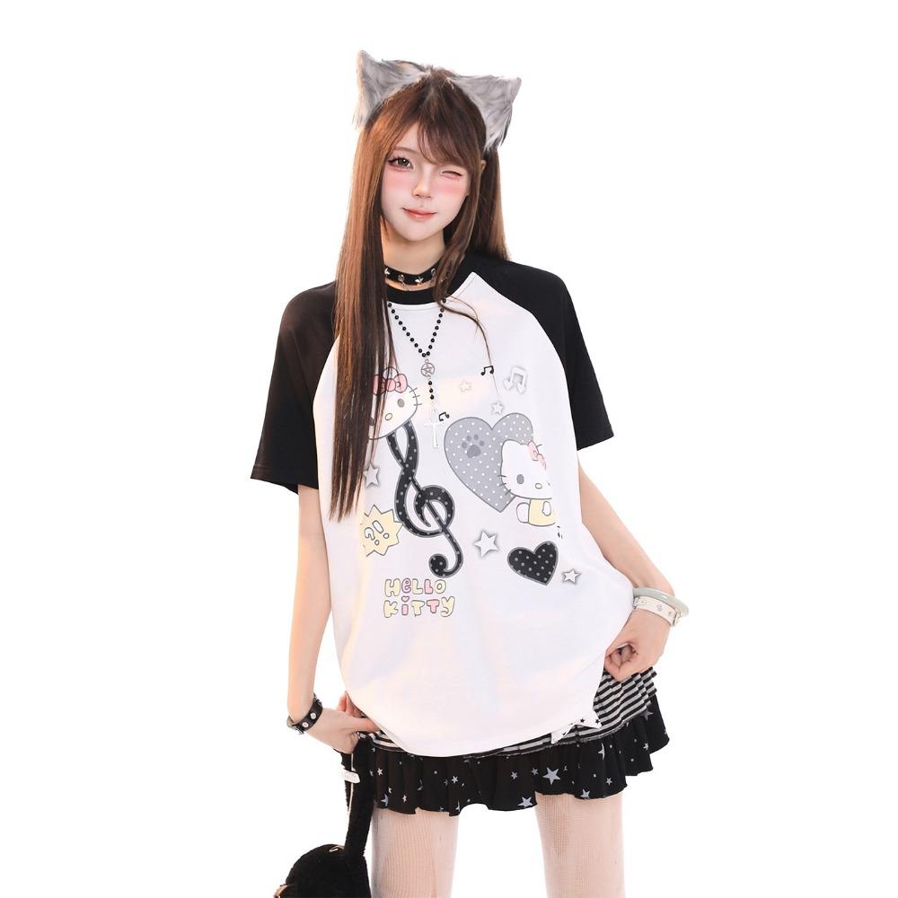 American casual cartoon printed women s T-shirt summer loose plus size top XXS