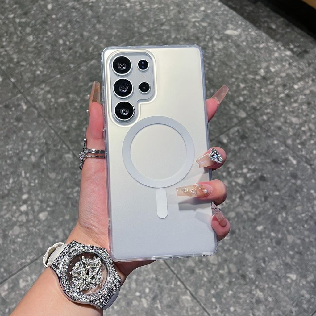 Suitable for Samsung S25ultra Matte Mobile Phone Case S25imd Laser Color Silver Magnetic Case S25edge