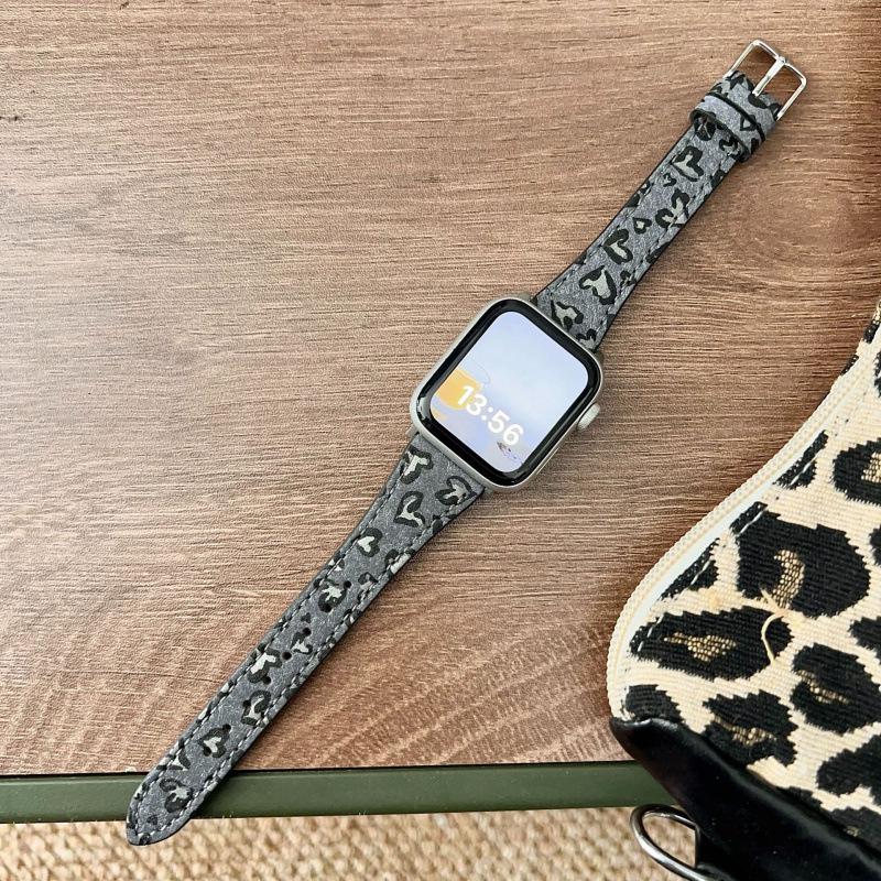 Leopard Print Leather Strap for Apple Watch 11 iWatch 10987E, Huawei FIT4, Xiaomi 9PRO