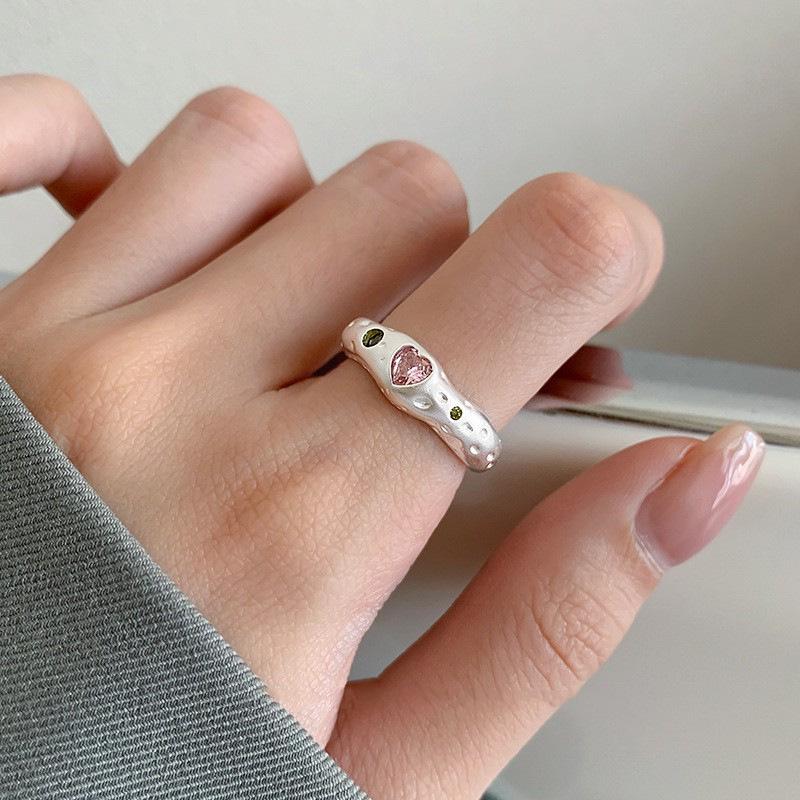 Trendy Adjustable Pink Heart Ring - Korean Style for Women Open Adjustable