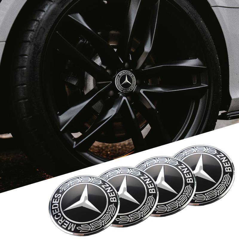 CRU1 4Pcs 56mm Car Emblem Auto Wheel Center Hub Caps Decal Accessories For Mercedes Benz B/C/E/S Class A Class C200L GLC GLK