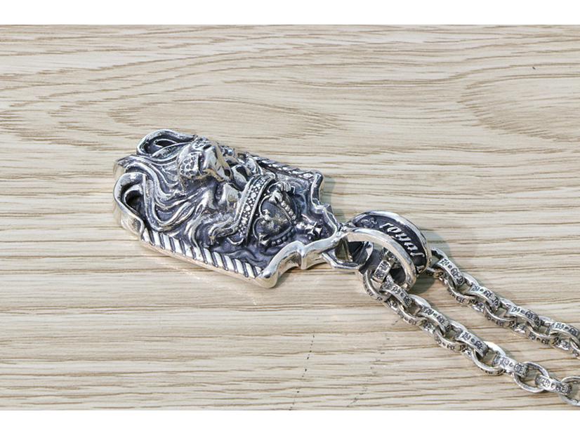 Trendy Men's Sterling Silver Lion Head Pendant Necklace - Punk Rock Style with Crown