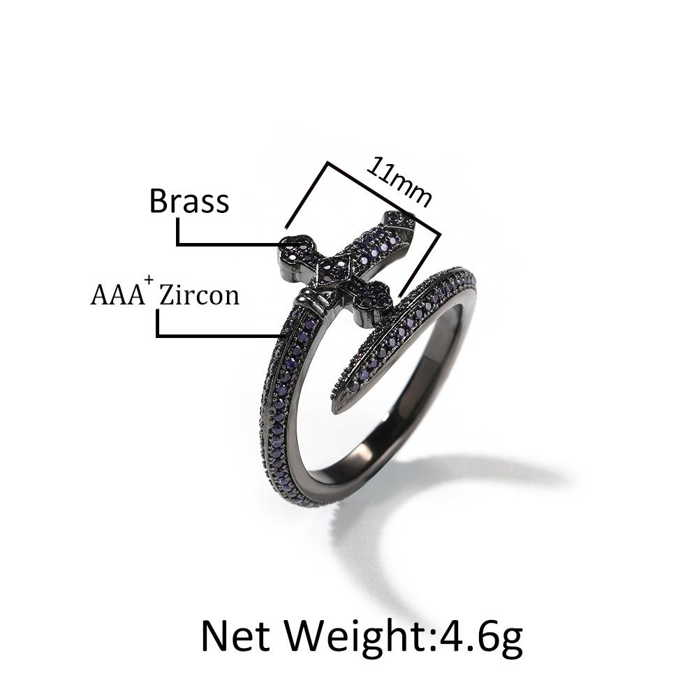 Micro-inlaid Zircon Sword of Justice Vintage Ring Gold Personality Men's and Women's Trend Ring