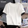 Women's Simple White Embroidered Round Neck Short Sleeve T-shirt