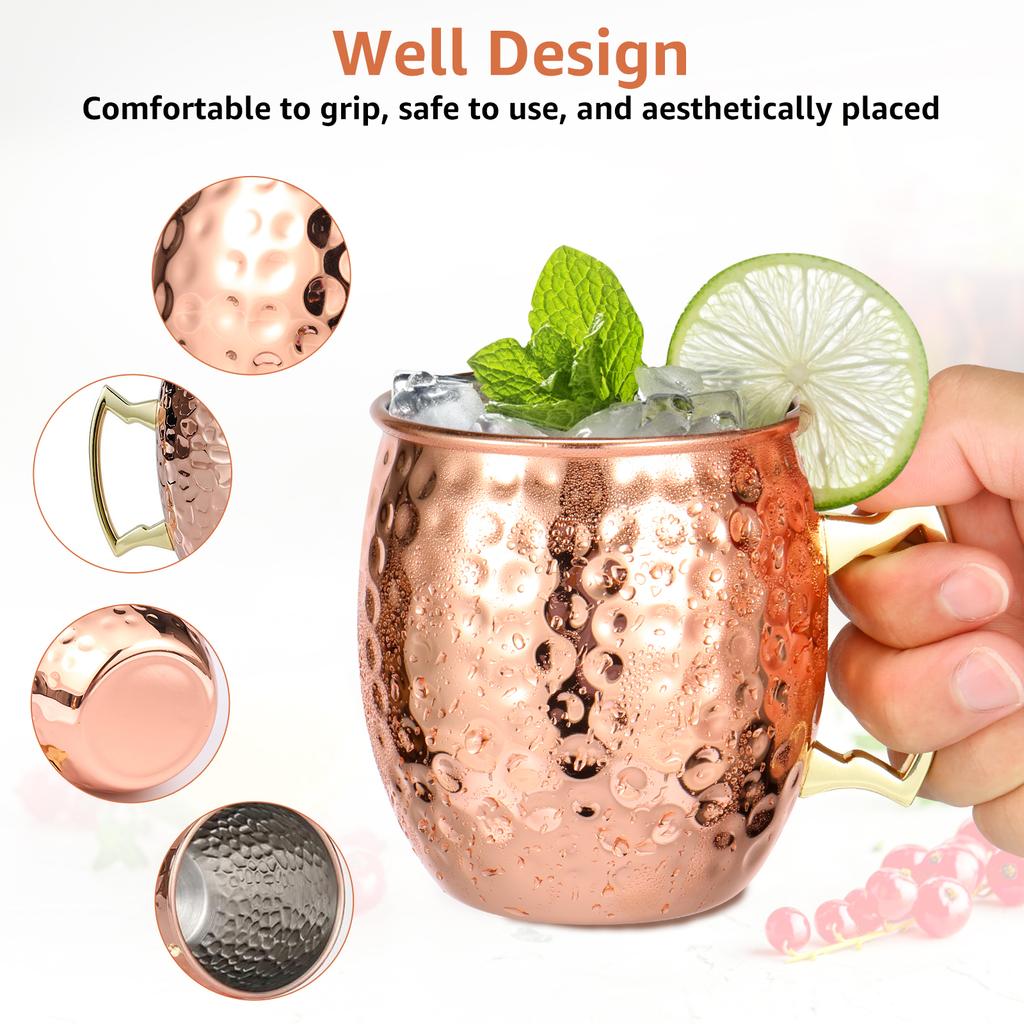 2Pcs Copper Moscow Mule Mug Durable Coppery Beer Mugs 350ml Coffee Mug Milk Cup Pure Copper Bar Cup Drinkware for Bar Party
