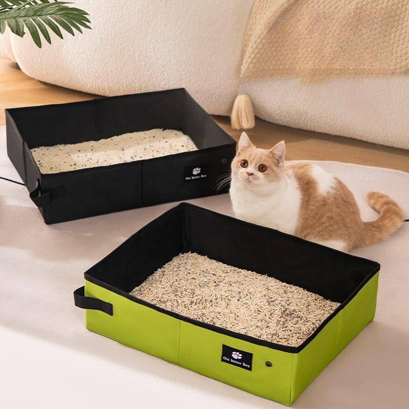 Portable Folding Litter Box for Cats Waterproof Outdoor Travel Pet Toilet Tray with Disposable Liner Bags