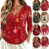 Women's Casual Christmas Print V-Neck Three-Quarter Sleeve T-Shirt Top