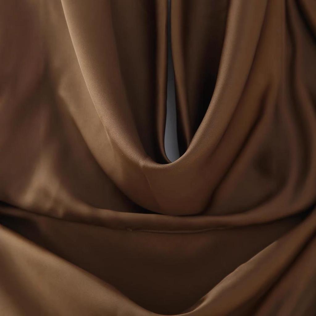 Women's Spring 2025 European & American Style Backless Silk Satin Midi Dress