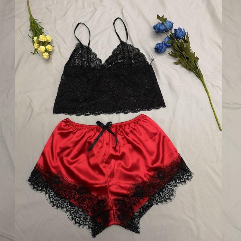 Ladies Two-Piece Pajamas with Suspen Sexy Sling Ultra-Thin Pajamas Two-piece Set