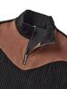 Men's Retro Stand-Up Collar Ribbed Pullover - Half-Zip, Warm Patchwork for Autumn/Winter Christmas Gift