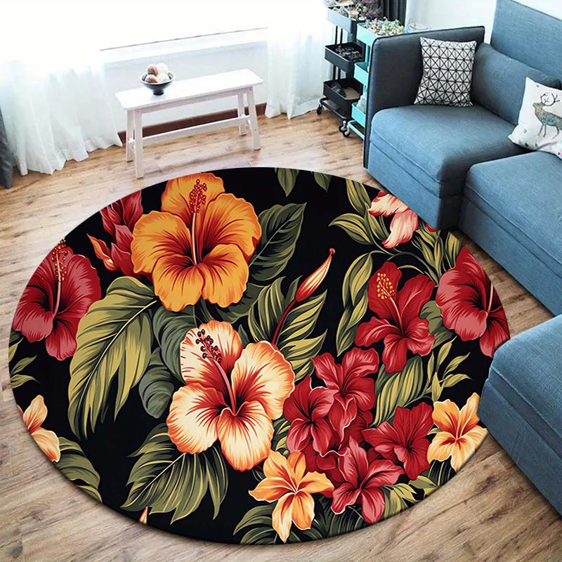 Retro Flowers Round Area Rug,Carpet Rug for Living Room Bedroom Sofa Playroom Decor,Non-slip Floor Mat