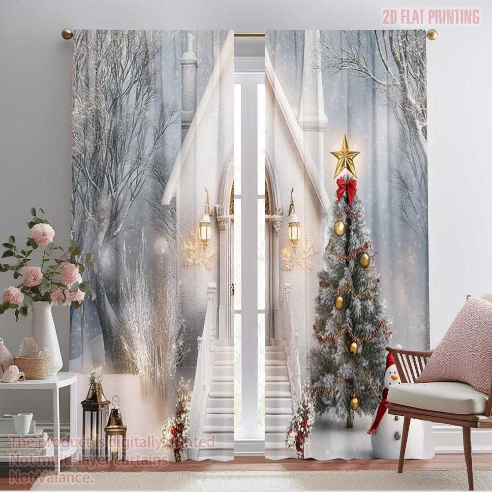 

2 шт., 2D плоская печать Шторы Рулонные шторы Рождество Церковь Снежная сцена Универсальный полиэстер (без удилища) Уличные украшения 52.50×116.00 CM 2pcs