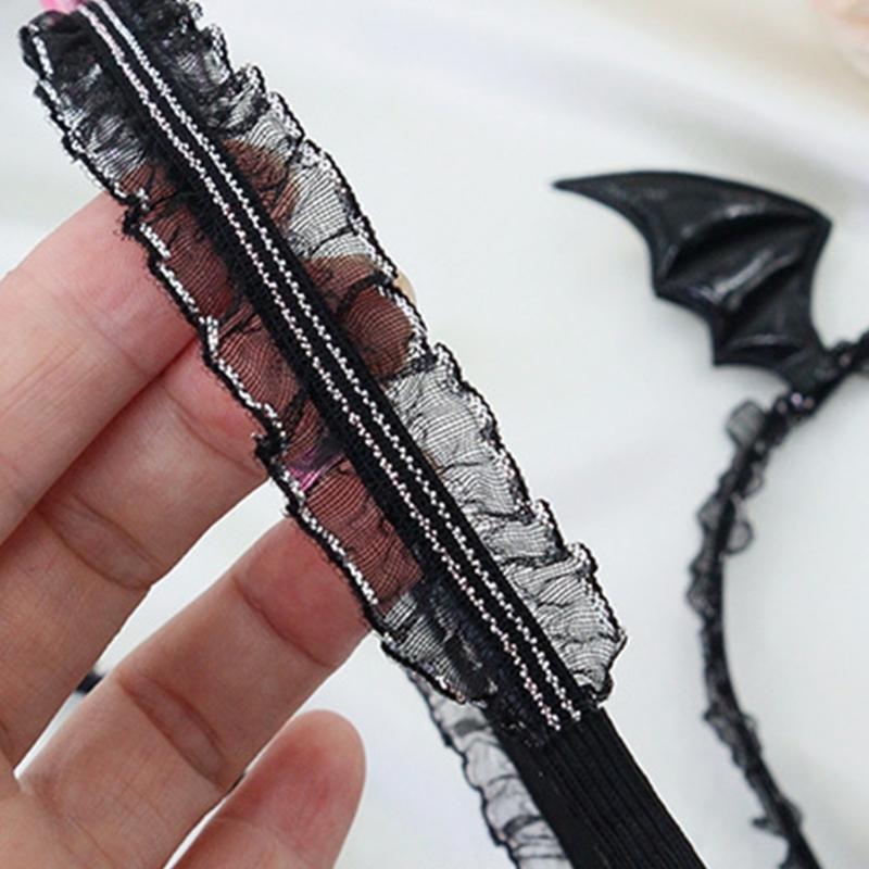 Halloween Devil Costume Set Devil Bat Headband Lace Choker Demons Cosplay Accessories for Carnivals Themed Party Props