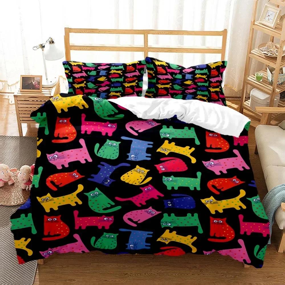 Cute Cat Comfortable Duvet Quilt Cover Pillowcase Bedding Set Children Bedroom Decoration Home Textile