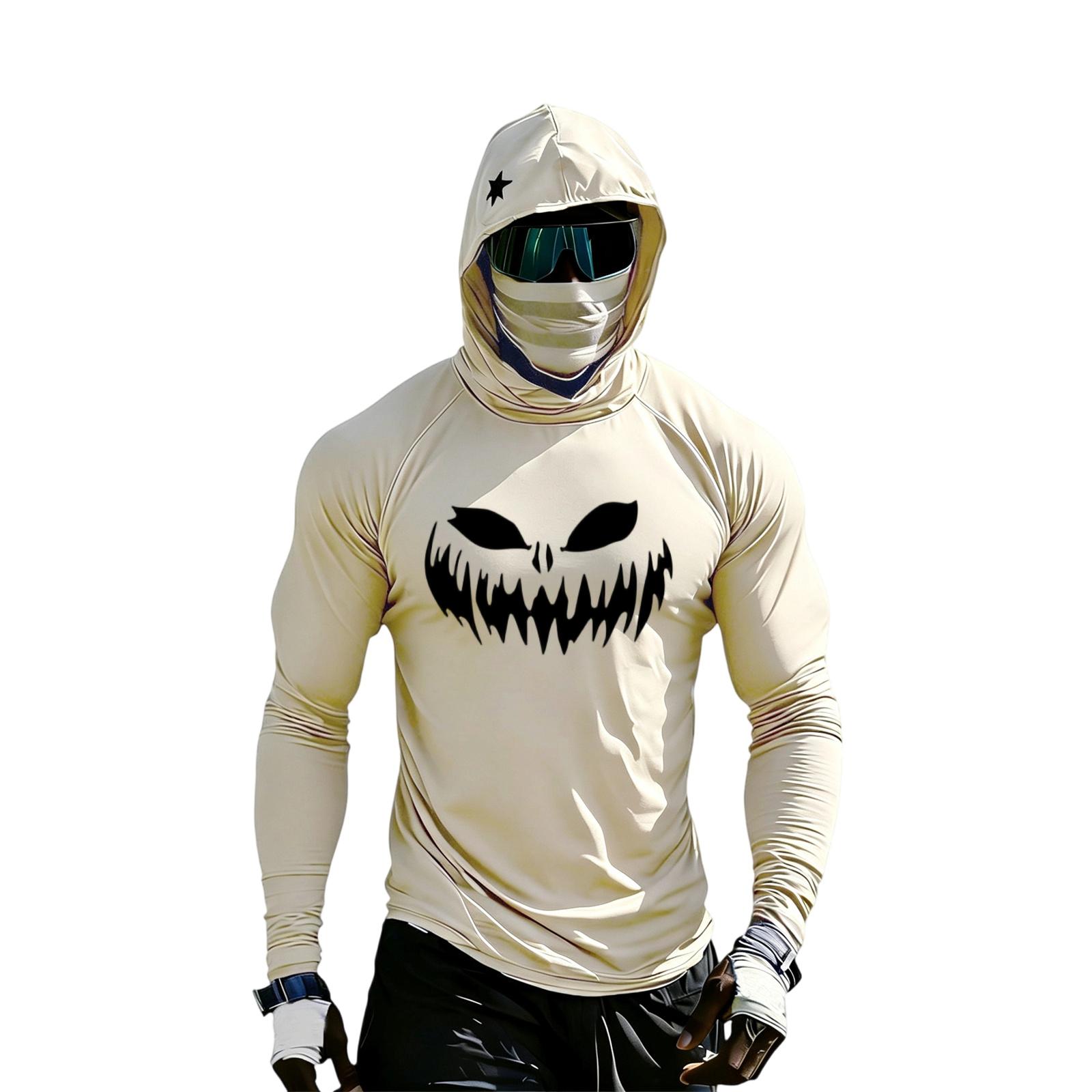 Men s Long Sleeve Sun Hoodie Color Block Raglan Sleeve Top with Halloween Print L