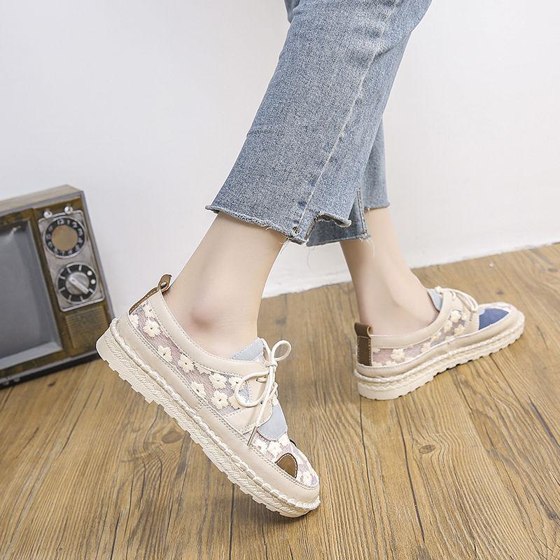Summer Lace Up Woman Footwear Flat Embroidered Mesh Breathable Shoes for Women Designer Luxury Walking Offers 39 Fashion 2025