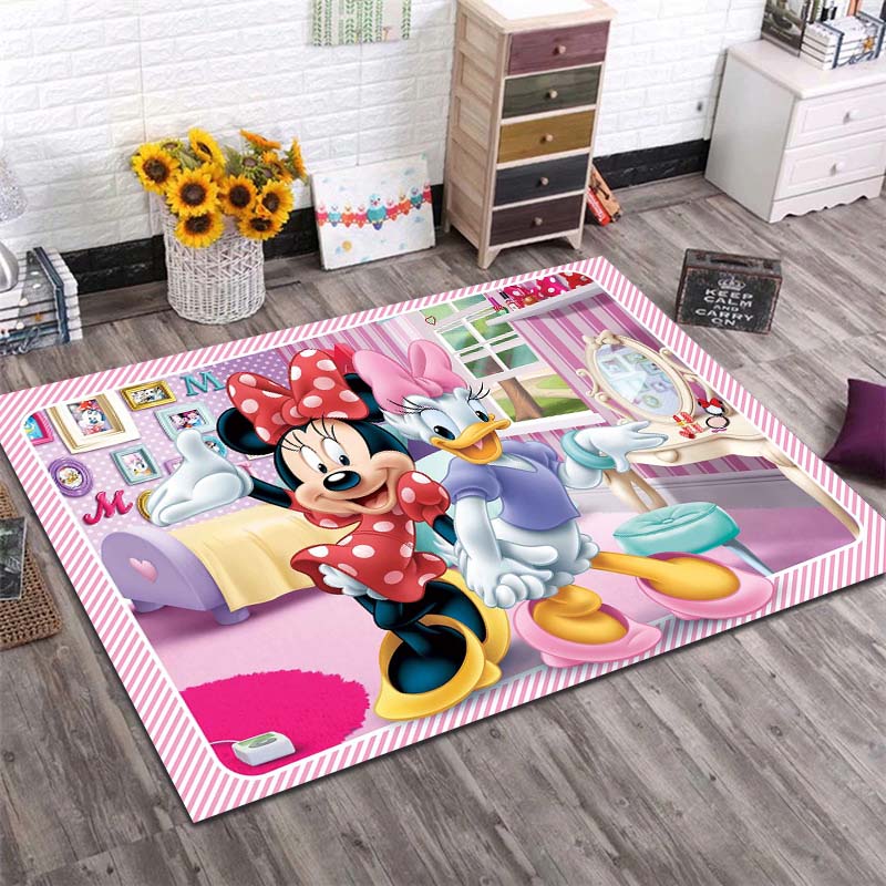 1PC Disney Minnie Mickey Mouse Print Carpet for Living Room Bedroom Kid's Room Home Decor Non-slip Mat Area Rug Luxury Gift