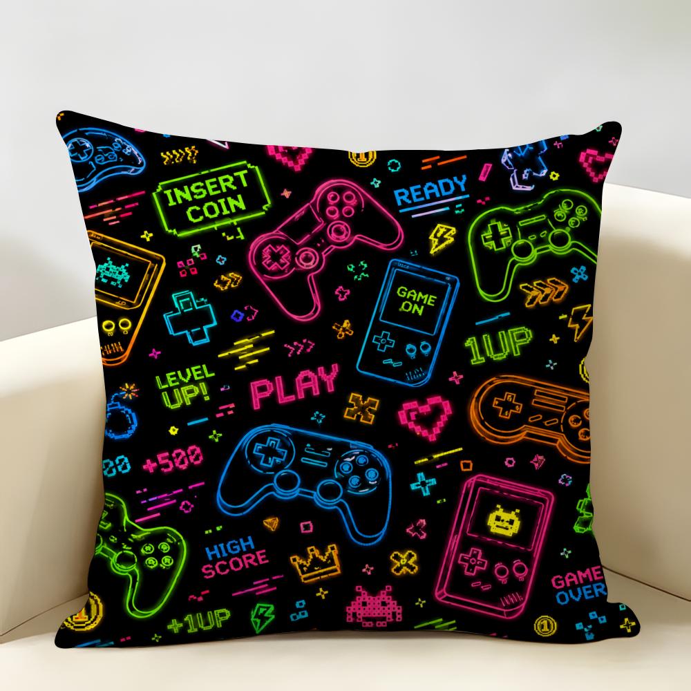 Colorful Game Controllers Cushion Cover Durable Hypoallergenic Organic Linen Pillow Cover Short Size Washable Skin-Friendly