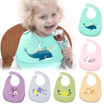 Cartoon-Tier Nilpferd Dinosaurier Silikon Lätzchen für Baby Kleinkind Sicher Wasserdicht Halfter Fütterung Spucktücher Weiche Sabber Tasche