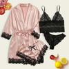 Hot European & American Style: Sexy Lace Lingerie - 4-Piece Set (Suspender, Shorts, Robe, Nightdress)