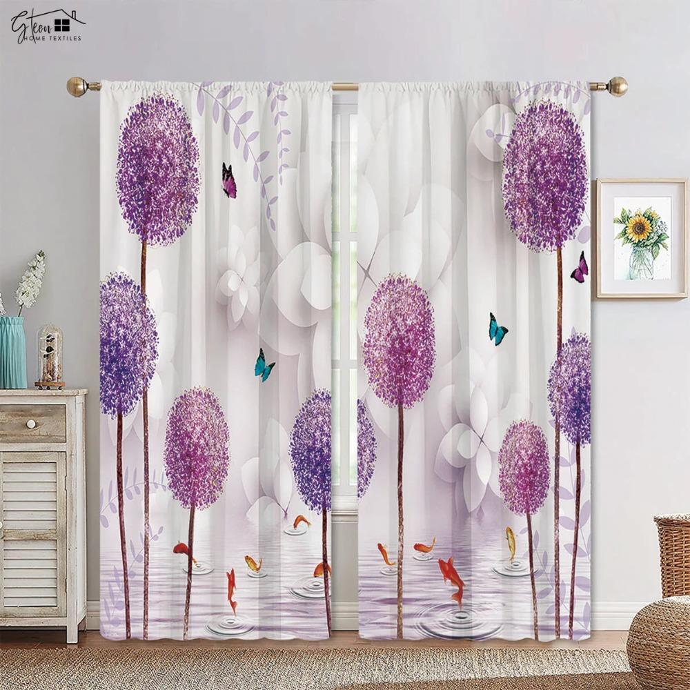 Flower Plant Three D Printing Curtain Rose Tulip Lily Daisy Bamboo Dandelion Fresh Pastoral Light Blocking Heat Insulation Curtain