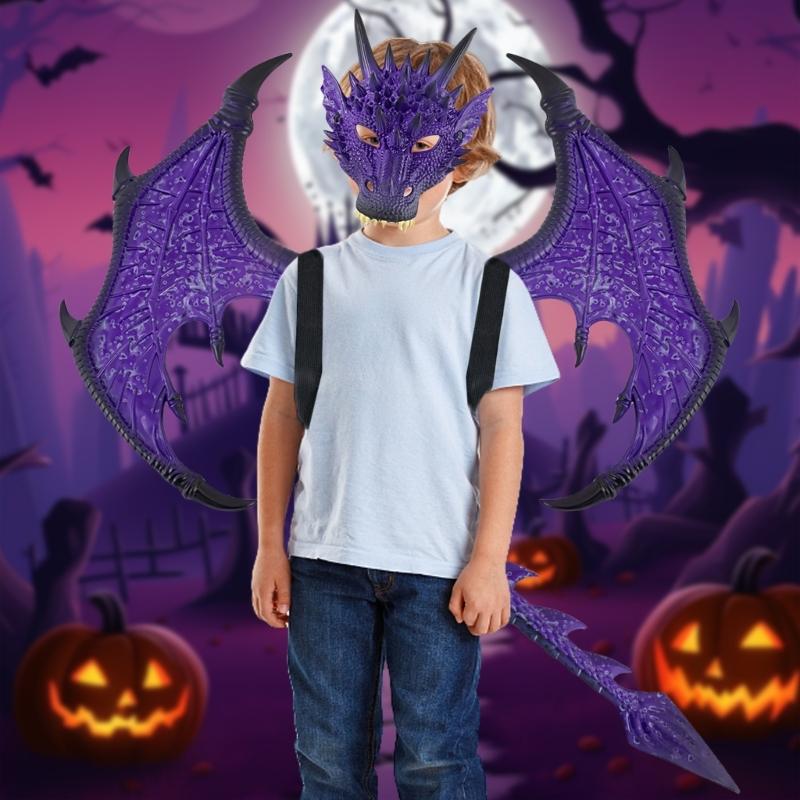 Drake-dräkt för barn, Pojkar Flickor, Drake Vinge Svans Mask Set, Halloween Dinosaurie Cosplay Kostym Tillbehör
