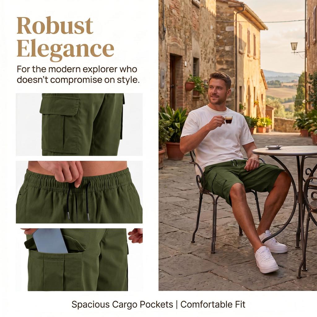 Men's Color Cargo Shorts with Elastic Waist and Drawstring - Multi-Pocket Lightweight Comfortable for Summer Casual