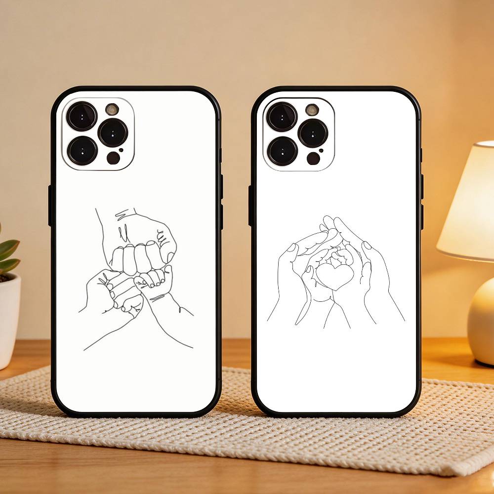 M-Mom Daughter Son Dad Hold H-Hands Phone Case For iPhone17 16 15 14 13 12 11 Pro Max Plus,5G Soft Black Case