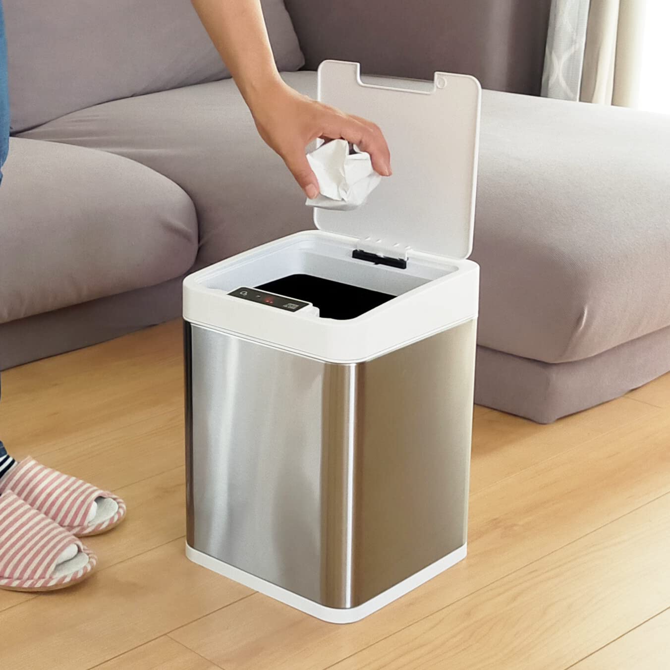 

Японское автоматическое дезинфицирующее и дезодорирующее мусорное ведро Livease 10 литров, сенсорное мусорное ведро с мусорным баком с герметичной [Надежная компания] белый