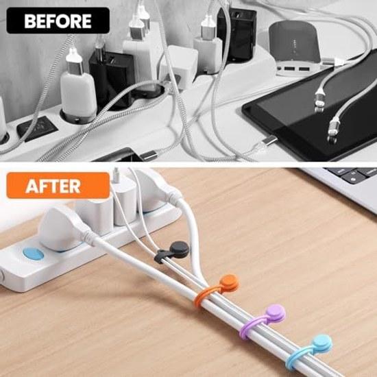 Reusable silicone magnet cable ties 2 size set (7.5cm 4 pieces + 19.5cm pieces) total 8 multi-color binding organizing bookmarking refrigerator use.