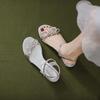 2024 Silver Glitter Chunky Heel Sandals with Bow and Pearl Strap - Women's High-End Rhinestone Shoes