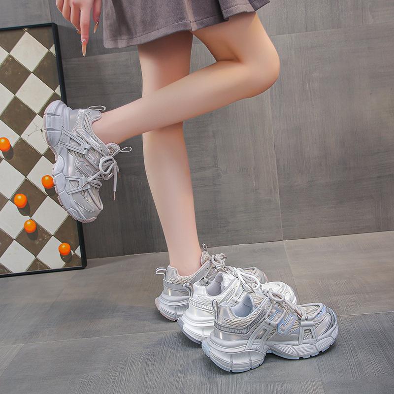 Leather platform dad shoes women's 2025 summer new versatile mesh breathable lightweight casual sports shoes running shoes