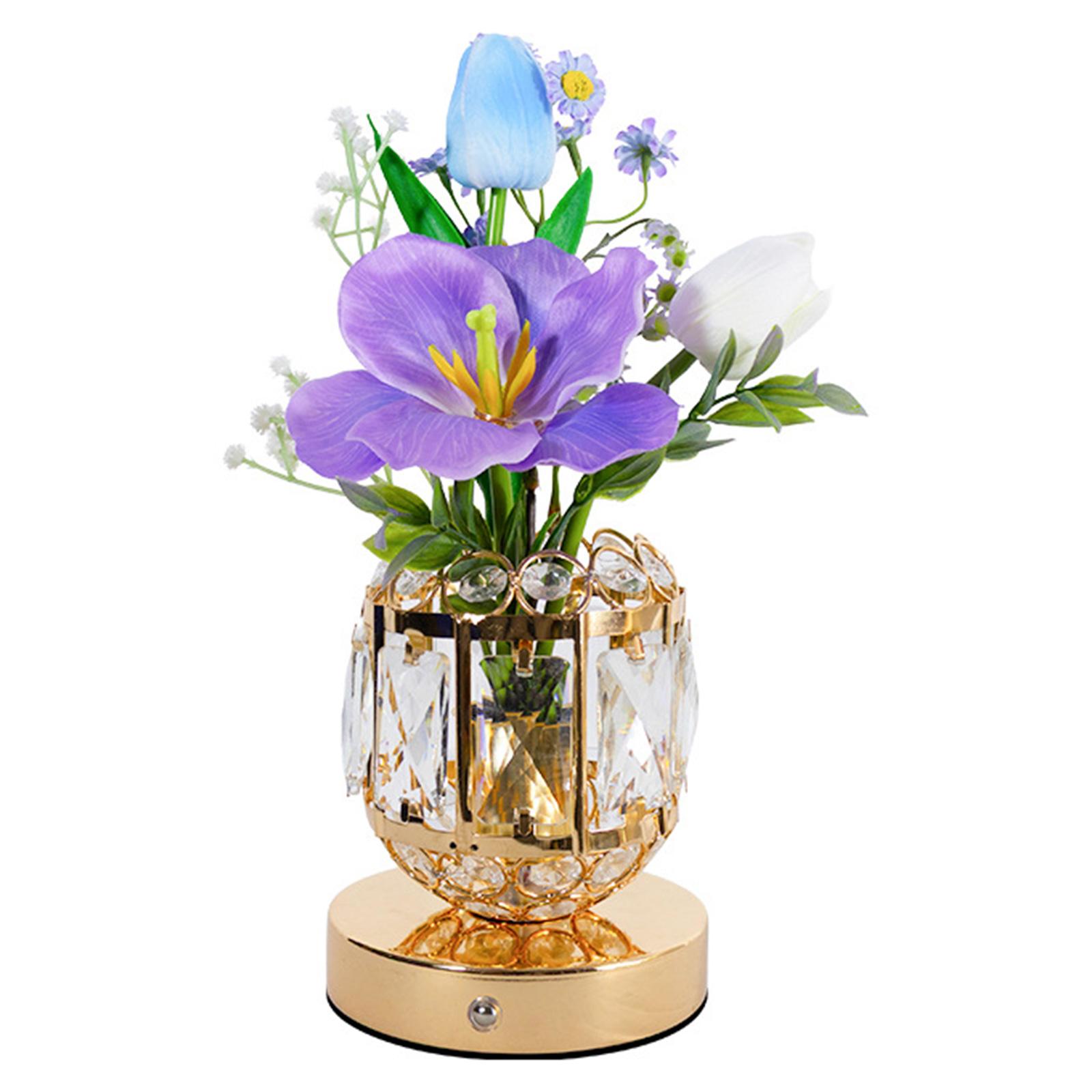

Tulip Artificial Flowers Night Light with Crystal Vase Small Desk Lamp 3 Color Stepless Dimmable Wedding Gifts for Women Mom