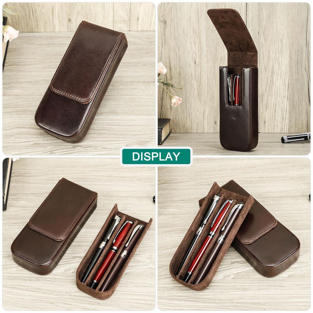 Leather Pencil Case Three Packs Handmade Magnetic Drawer Type Office Desktop Pen Storage Case