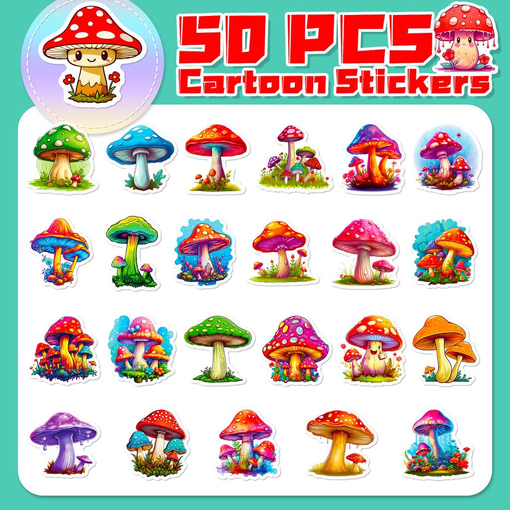 50 Mushroom Stickers Psychedelic Colorful Mushroom Personalized Graffiti Stickers Balance Car Suitcase
