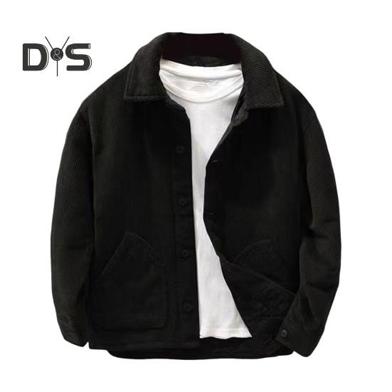 

Мужская вельветовая куртка, зимнее теплое толстое пальто, повседневная куртка с воротником-лацканами, винтажная ретро-уличная одежда для повседневной носки, поездок на работу M чёрный