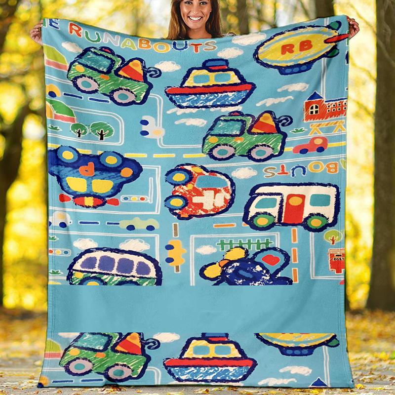 Cute Cars Theme Printed Blanket - Perfect for Couch, Bed, Travel & Outdoor Use | Machine Washable, Cozy & Durable.