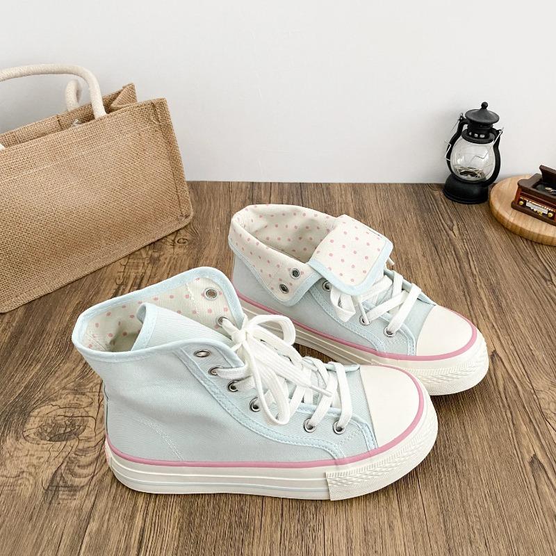 Fresh Women Canvas Shoes High Flat Canvas Sneakers Lace Up Student Black Sport Shoes Pink Girls Shoe Summer