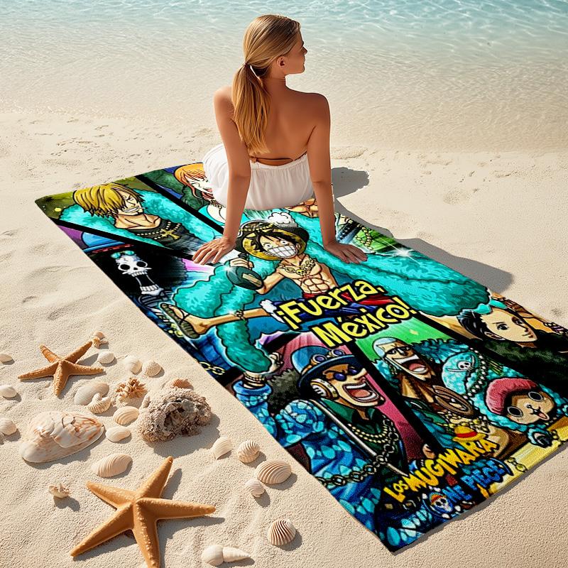 Classic Japanese Element Cartoon ONE PIECE Monkey D. Luffy Beach Towel Outdoor Camping Vacation Swimming Beach Towel Outdoor Absorbent Bath Towel Y18